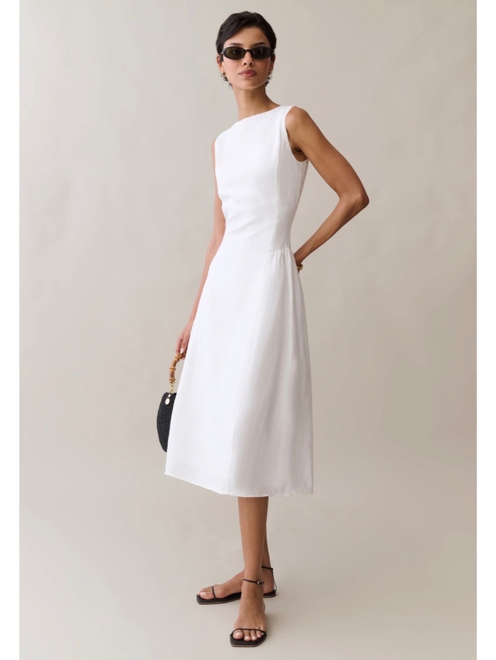 NWT o.p.t By Few Moda Avalon Linen Midi Dress Size XL White